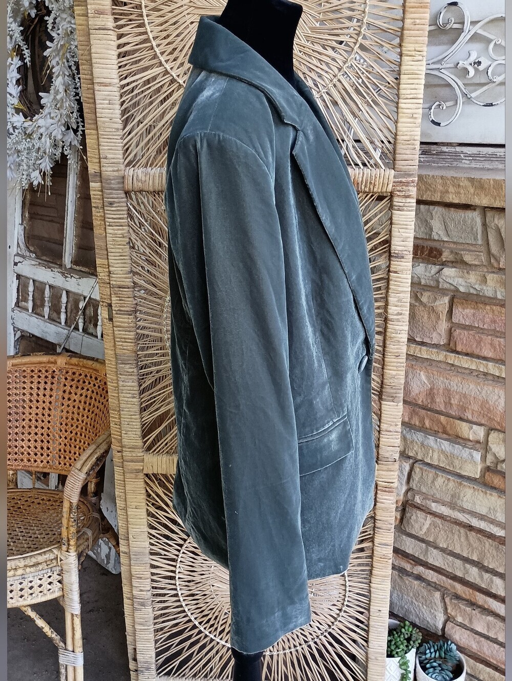 Open Edit Nordstrom Classic Women's Velvet Blazer Jacket Green_M - Picture 5 of 10